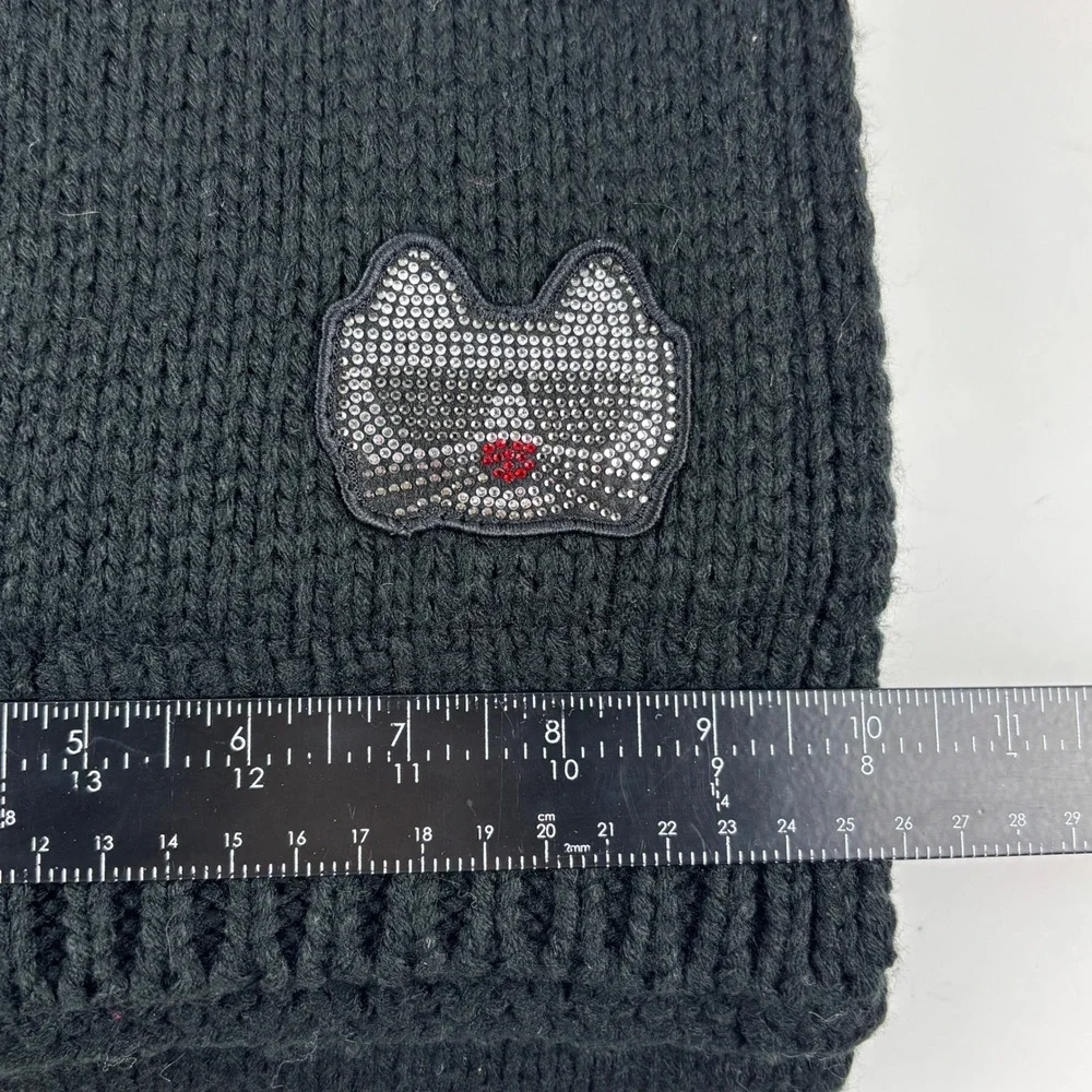 Karl Lagerfeld Scarf Womens OS Black Rhinestone Cat Choupette Knit 10‎ x 68 Cozy